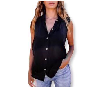 Premise Studio Dark Navy Sleeveless Semi Sheer Top S